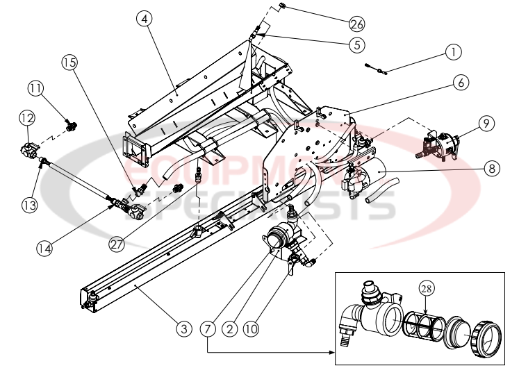 Hilltip Pre-Wet & Spraybar Assembly 800-1100 Poly Electric Tractor Spreader Diagram Breakdown Diagram