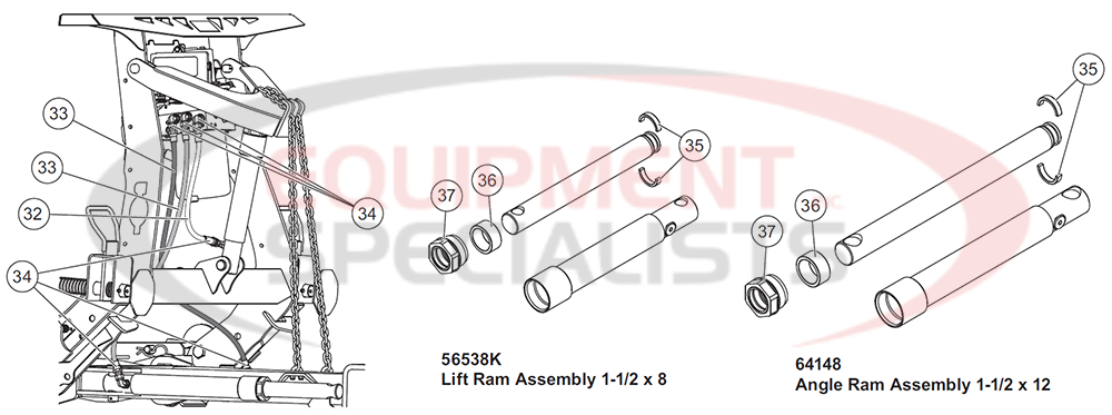 Western Ultramount 2 Pro Plus Hydraulic Rams and Hoses Diagram Breakdown Diagram