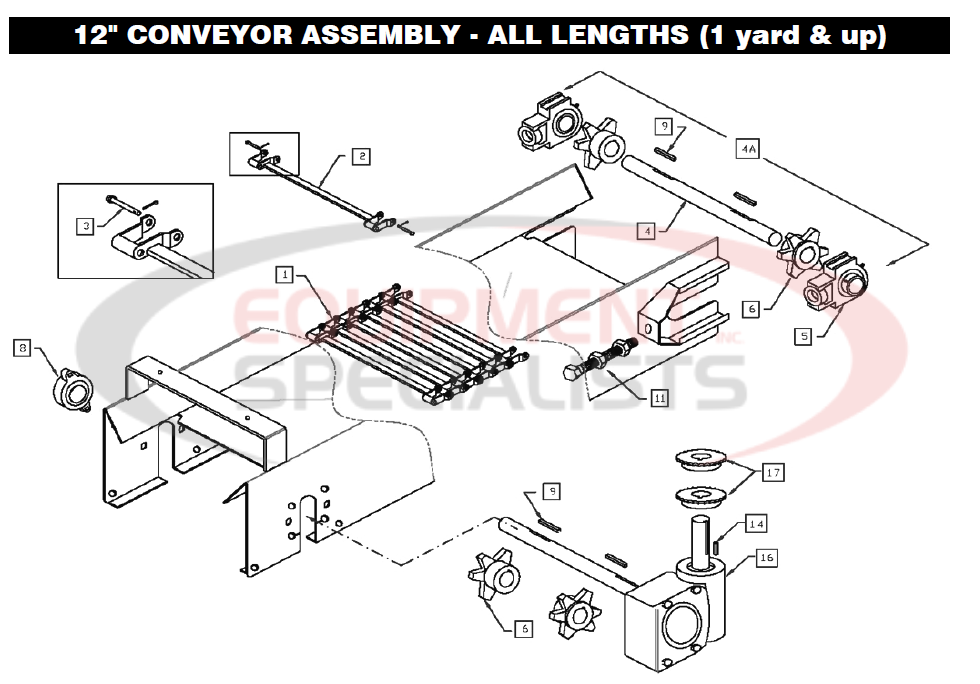 Downeaster 12" Conveyor Assembly - All Lengths (1 yard & up) Diagram Breakdown Diagram
