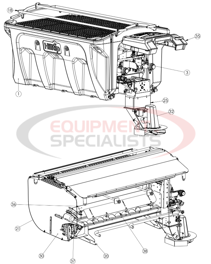 Hilltip Spreader Assembly for 2100-3400 Poly Electric Spreader Part 1 Diagram Breakdown Diagram