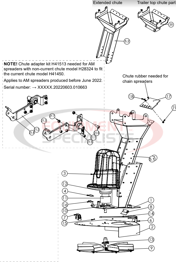 Hilltip Chute Assembly H41450 2100-3400 Poly Electric Spreader Diagram Breakdown Diagram