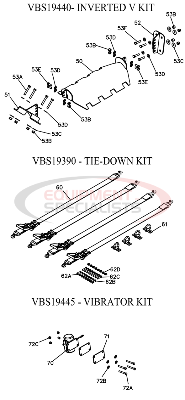 Boss VBX 3000 Vibrator Inverted V and Tie Down Kit Breakdown Diagram
