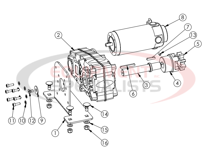 Hilltip Auger Gearbox Pre-Assembly 2100-3400 Poly Electric spreader Diagram Breakdown Diagram