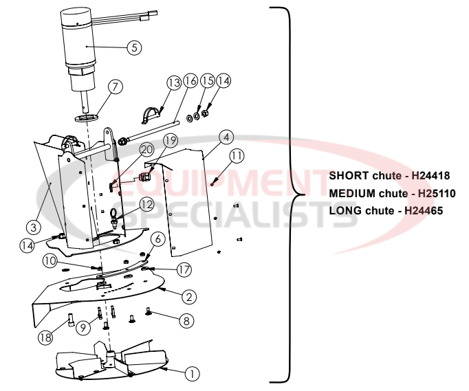 Hilltip Chute Assembly 800-1450 Poly Electric Spreader Diagram Breakdown Diagram