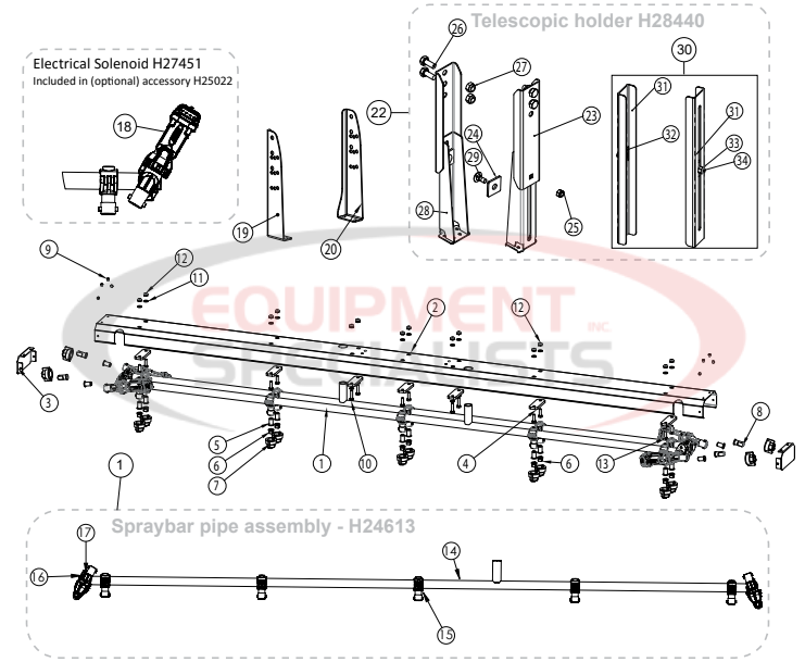 Hilltip Spraybar Assembly Spraystriker 1350-5300 De-Icing Sprayer Diagram Breakdown Diagram