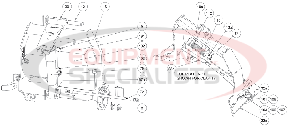 Buyers SnowDogg VUT Snow Plow Liftframe and Linkage Diagram Breakdown Diagram