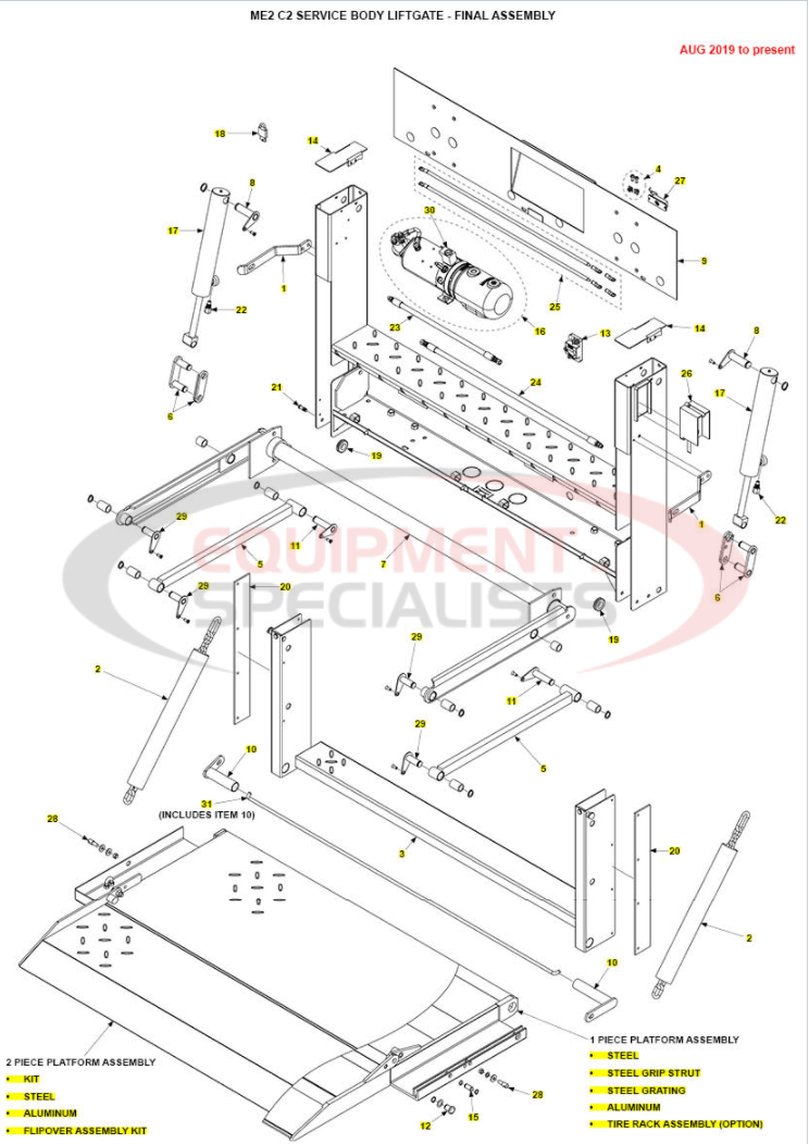 Maxon ME2 C2 Service Body Liftgate Parts Diagram Breakdown Diagram