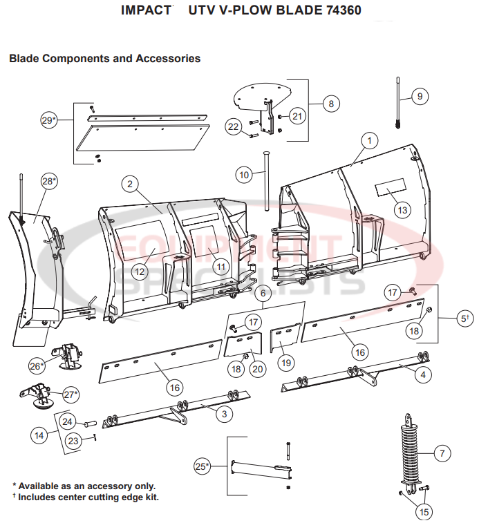 Western Impact HD UTV V-Plow Blade Components Breakdown Diagram