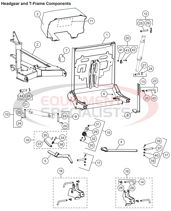 Western Impact UTV V-Plow Headgear and T-Frame Assy Breakdown Diagram