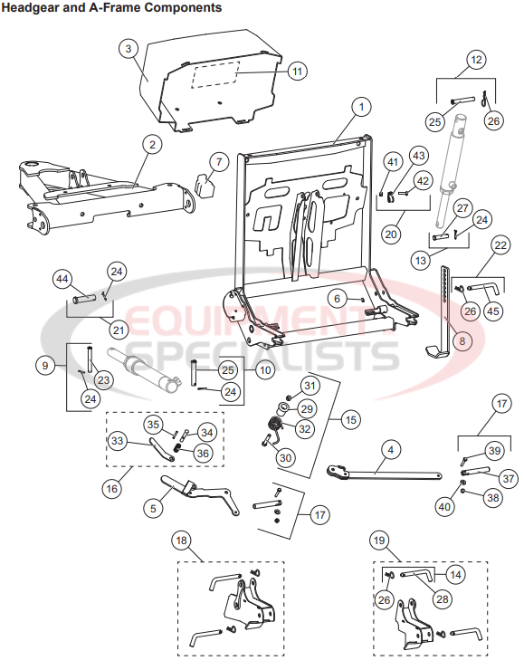 Western Impact UTV Straight Blade headgear and A-Frame Assy Breakdown Diagram