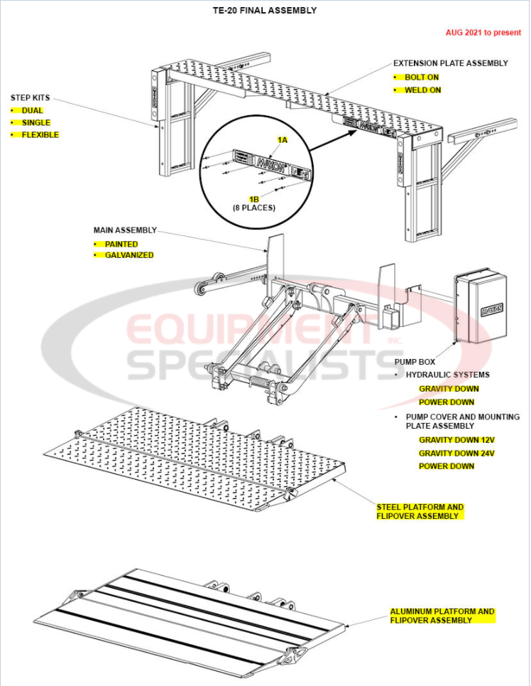 Maxon TE-20 Final Assembly August 2021 to Present Parts Diagram Breakdown Diagram