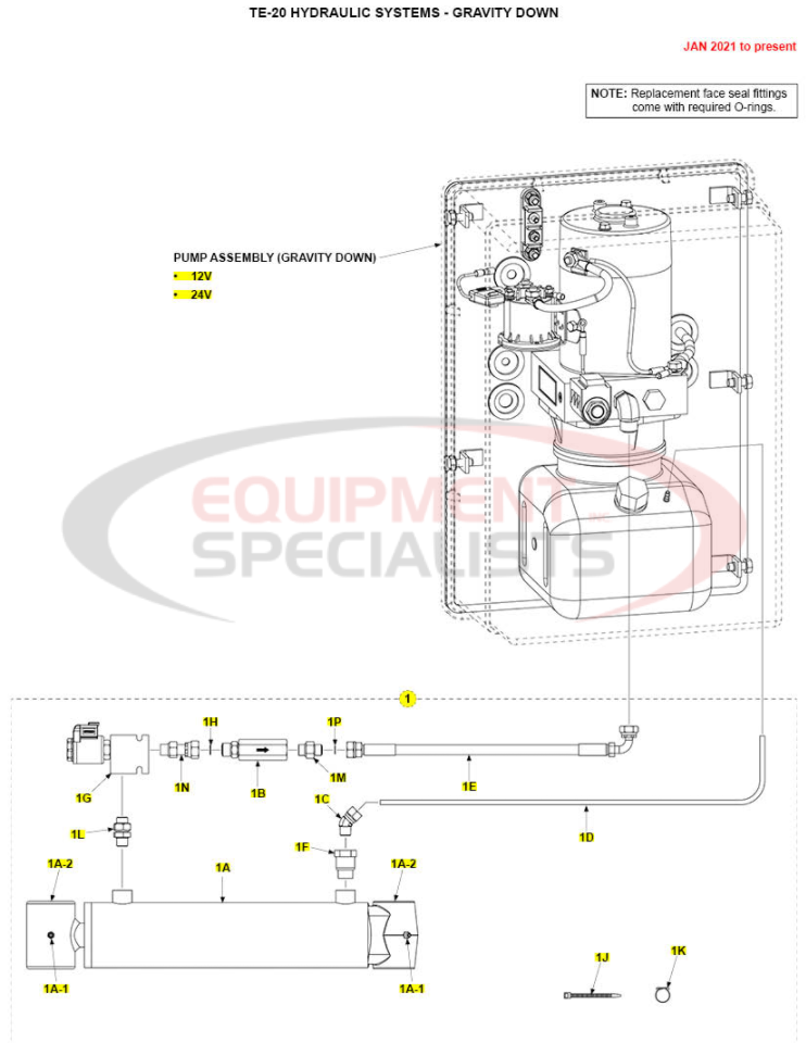Maxon TE-20 Hydraulic Systems Gravity Down Parts Diagram Breakdown Diagram