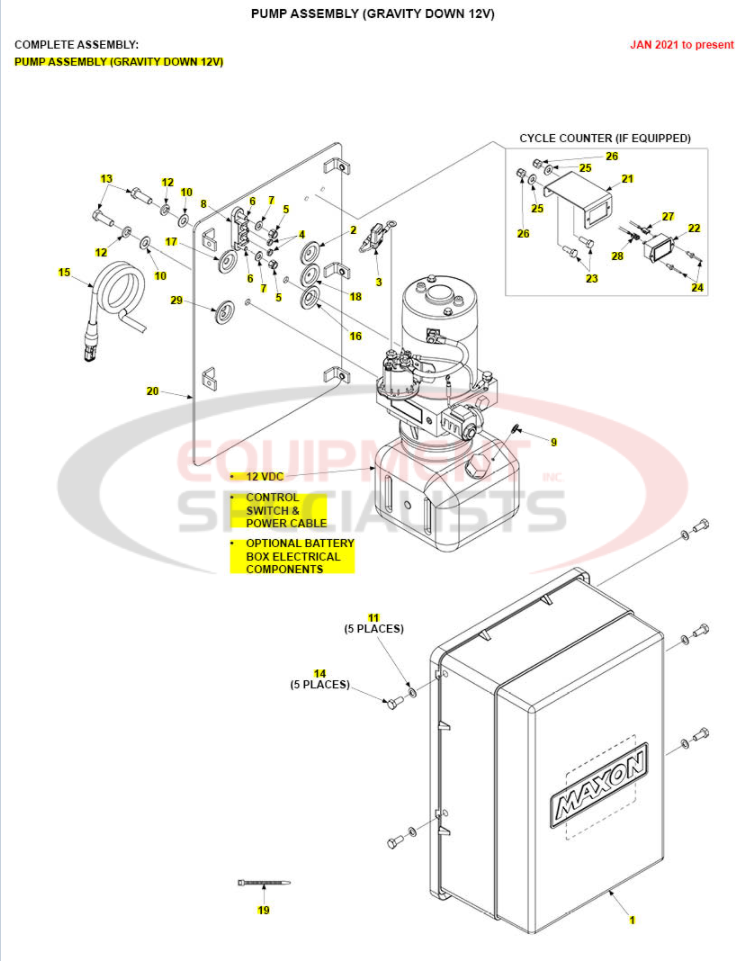 Maxon TE-20 Pump Assembly Gravity Down Parts Diagram Breakdown Diagram