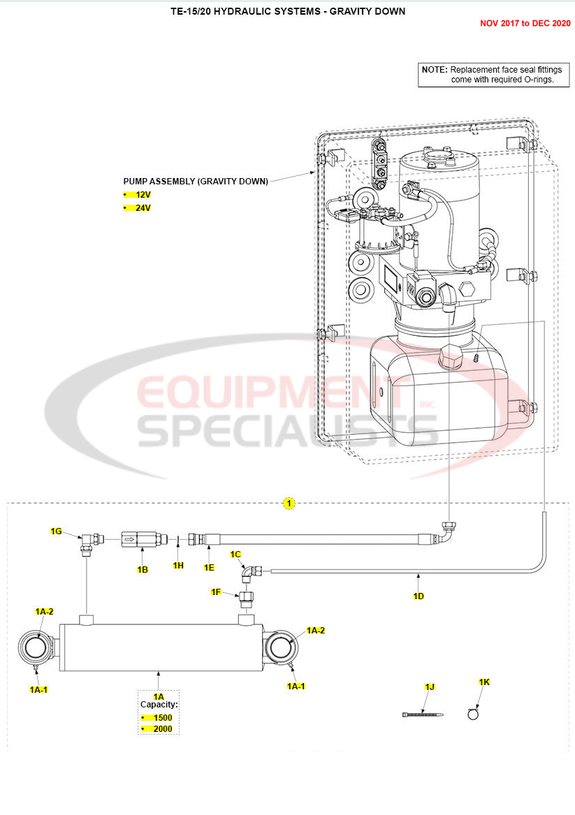 Maxon TE-15/20 Hydraulic Systems Gravity Down Nov 2017 to Dec 2020 Parts Diagram Breakdown Diagram