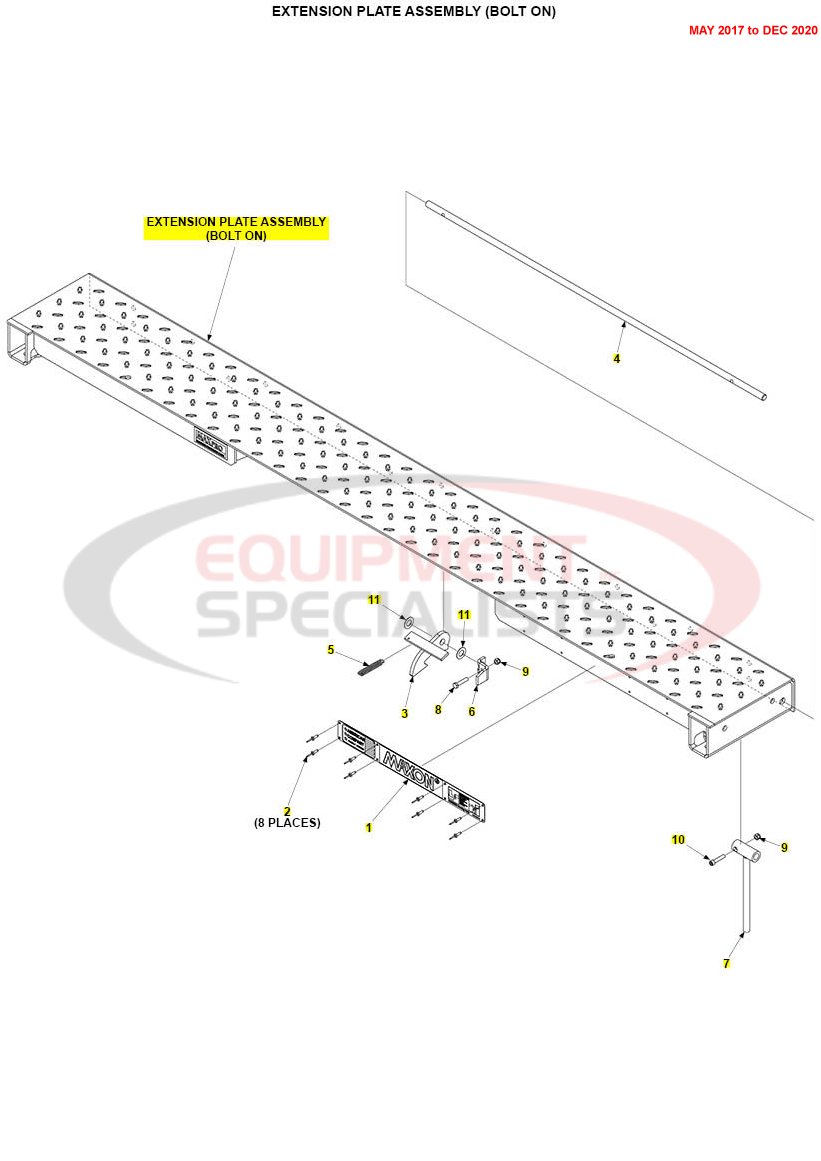 Maxon TE-15/20 Extension Plate Assembly Bolt On May 2017 to Dec 2020 Parts Diagram Breakdown Diagram