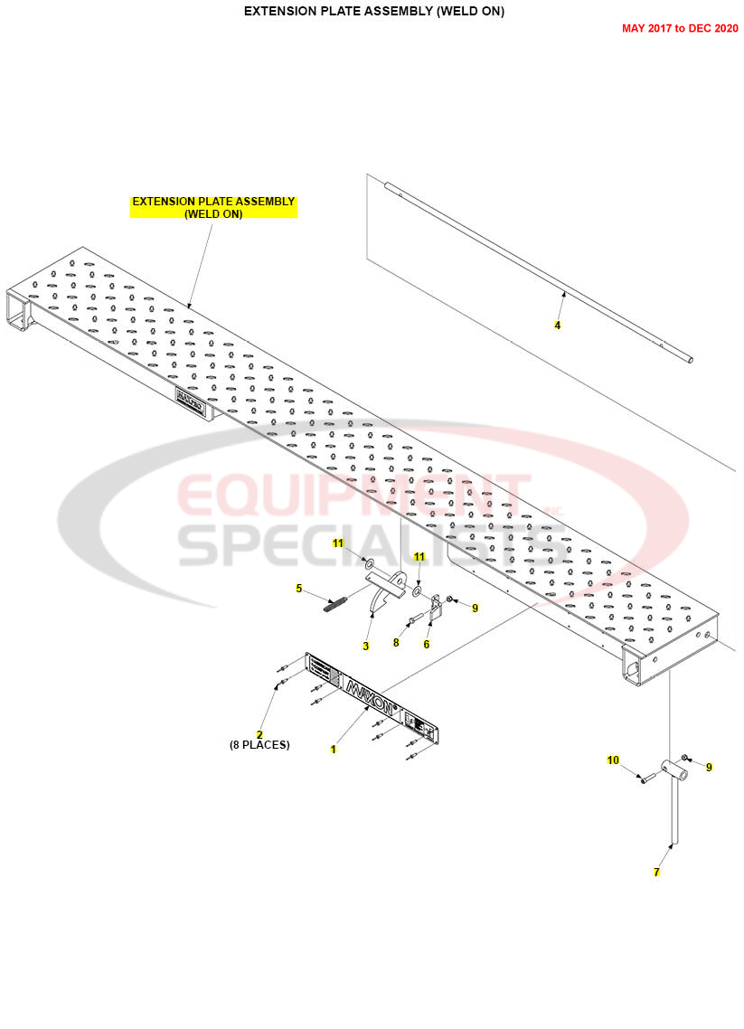 Maxon TE-15/20 Extension Plate Assembly Weld On May 2017 to Dec 2020 Parts Diagram Breakdown Diagram