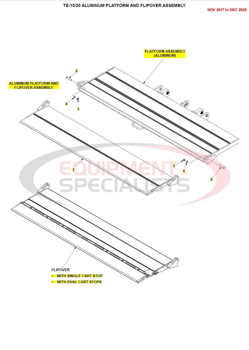 Maxon TE-15/20 Aluminium Platform and Flipover Assembly Nov 2017 to Dec 2020 Parts Diagram Breakdown Diagram