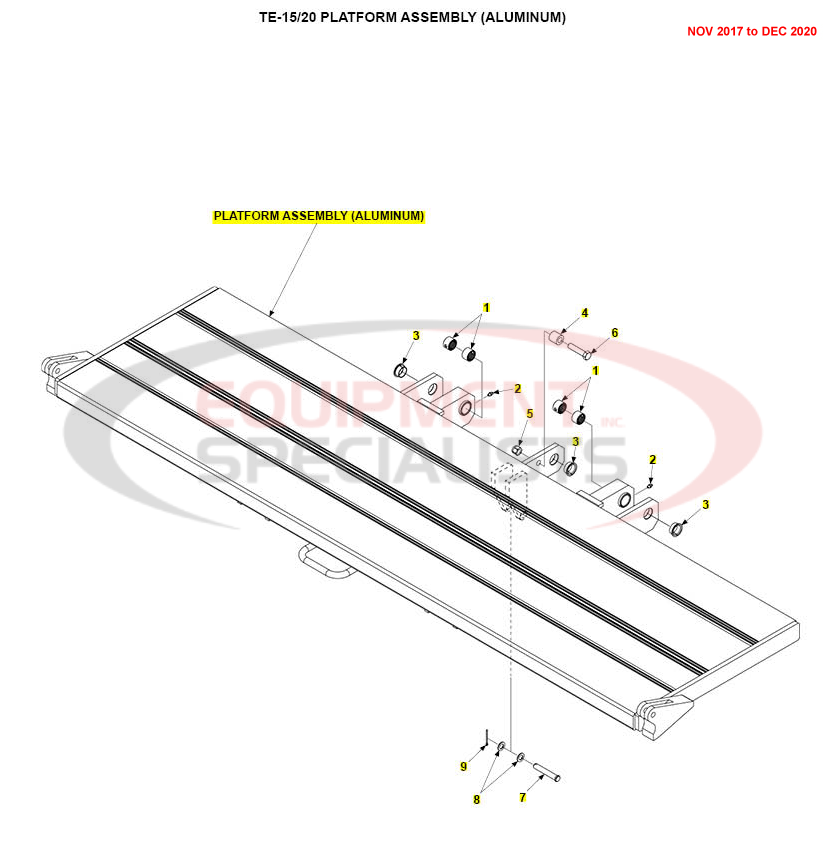 Maxon TE-15/20 Platform Assembly Aluminium Nov 2017 to Dec 2020 Parts Diagram Breakdown Diagram