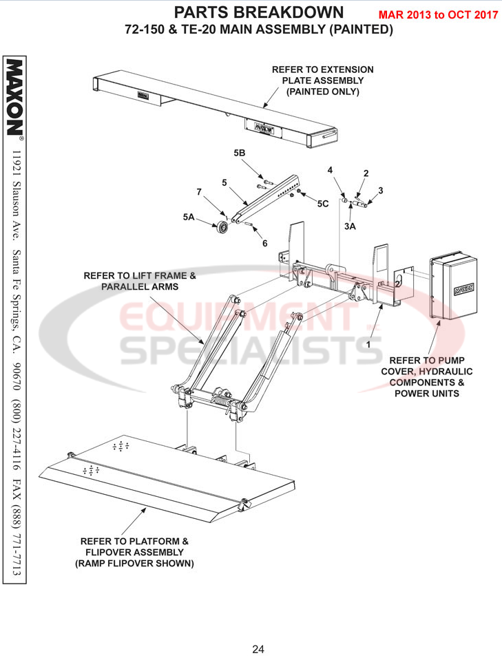 Maxon TE-20 Main Assembly Painted Mar 2013 to Oct 2017 Parts Diagram Breakdown Diagram