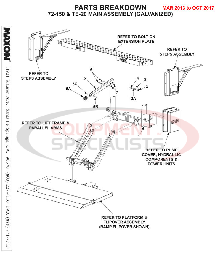 Maxon TE-20 Main Assembly Galvanized Mar 2013 to Oct 2017 Parts Diagram Breakdown Diagram