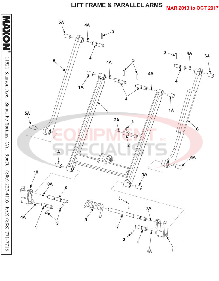 Maxon TE-20 Lift Frame & Parallel Arms Mar 2013 to Oct 2017 Parts Diagram Breakdown Diagram