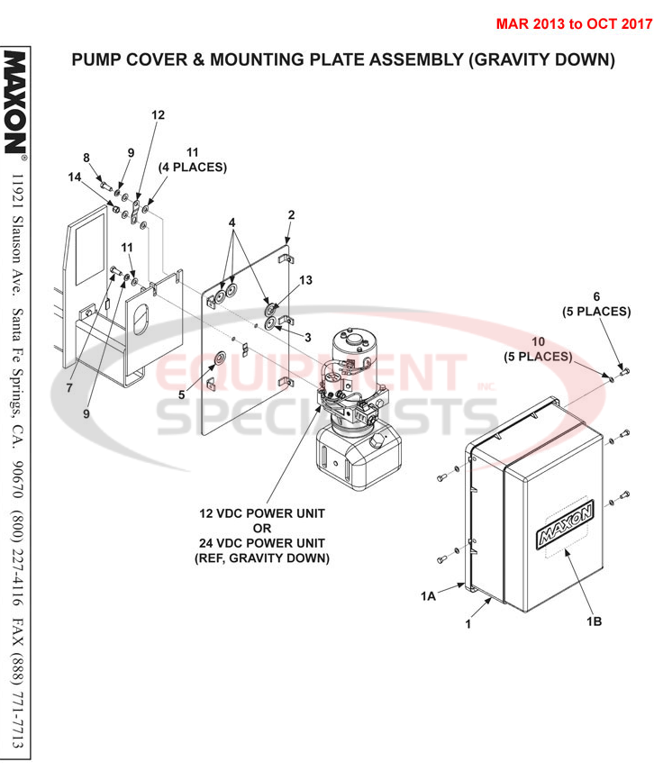 Maxon TE-20 Mar 2013 to Oct 2017 Pump Cover and Mounting Plate Assembly (Gravity Down) Parts Diagram Breakdown Diagram