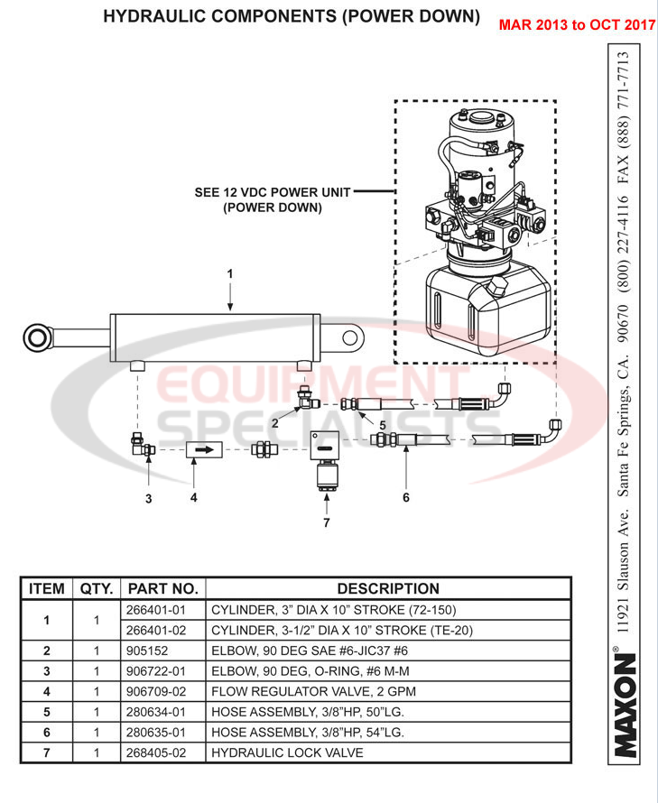 Maxon TE-20 Mar 2013 to Oct 2017 Hydraulic Components Power Down Parts Diagram Breakdown Diagram