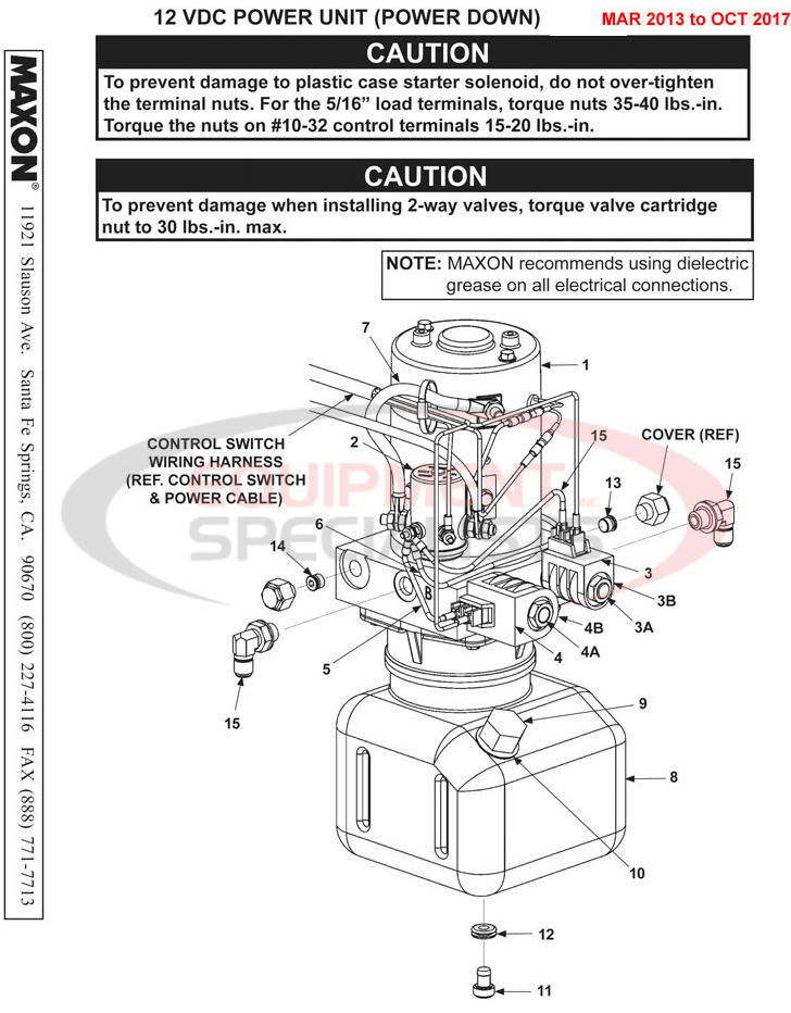 Maxon TE-20 Mar 2013 to Oct 2017 12VDC Power Unit Power Down Parts Diagram Breakdown Diagram