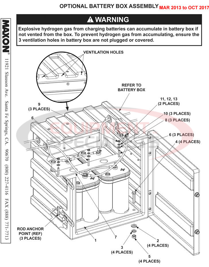 Maxon TE-20 Mar 2013 to Oct 2017 Optional Battery Box Assembly Parts Diagram Breakdown Diagram