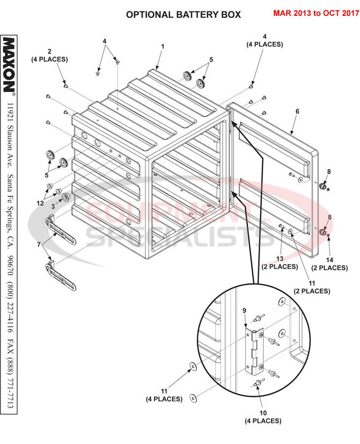 Maxon TE-20 Mar 2013 to Oct 2017 Optional Battery Box Parts Diagram Breakdown Diagram