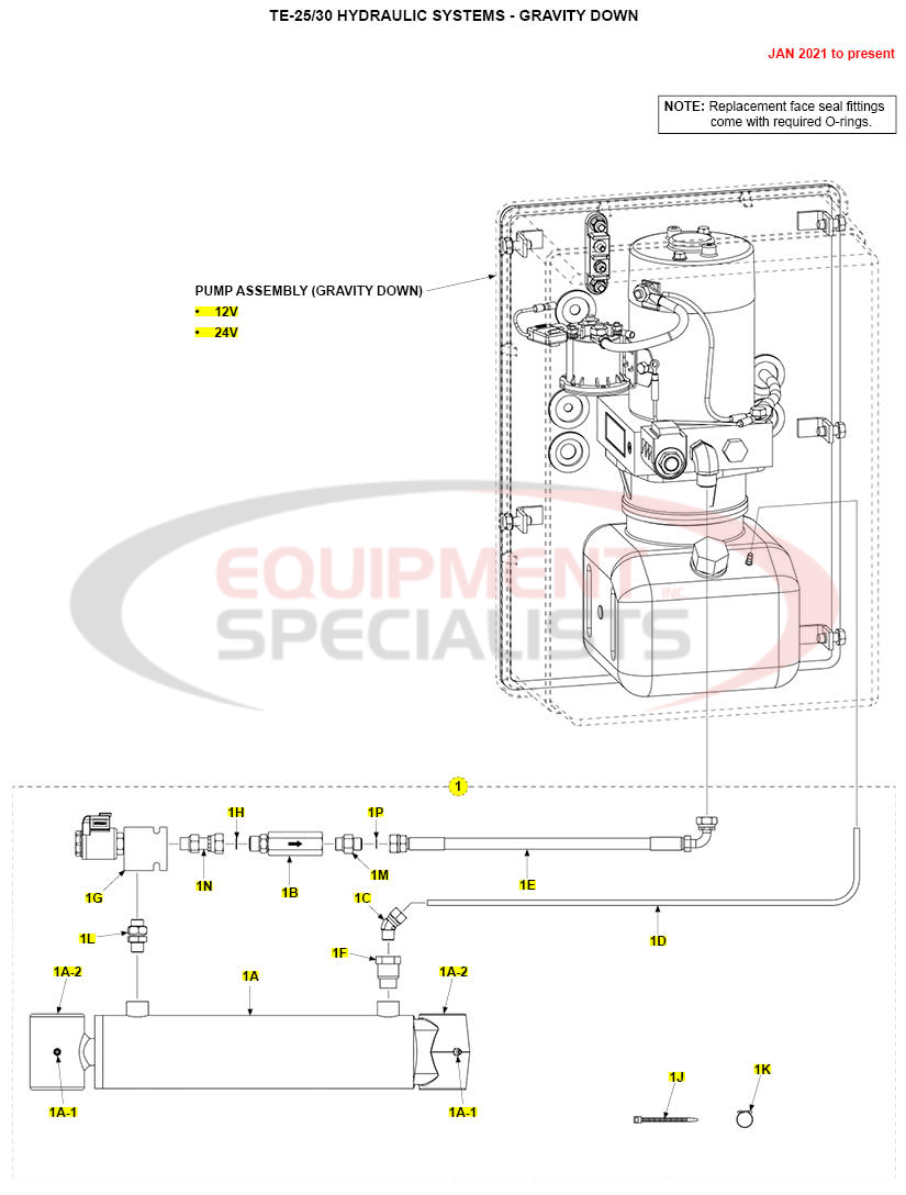 Maxon TE-25/30 Hydraulic Systems Gravity Down Jan 2021 to Present Parts Diagram Breakdown Diagram