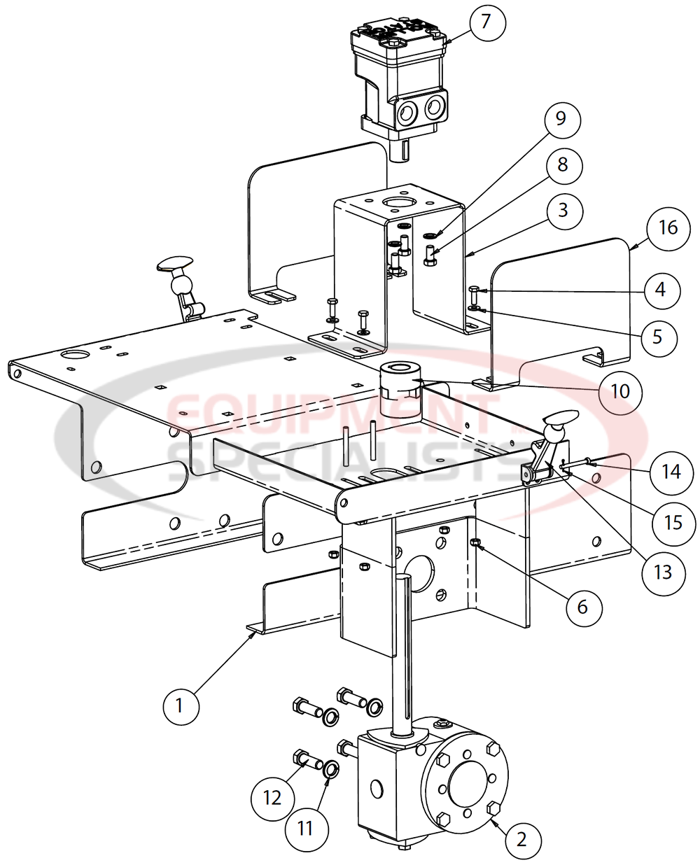 Buyers SaltDogg Medium Size Self Contained Hopper Spreaders Hydraulic Motor and Deck Breakdown Diagram