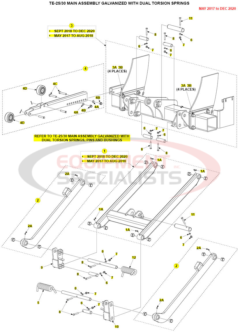 Maxon TE-25/30 Main Assembly Galvanized with Dual Torsion Spring May 2017 to Dec 2020 Parts Diagram Breakdown Diagram