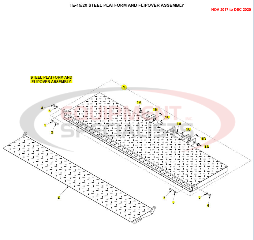 Maxon TE-20 Steel Platform and Flipover Assembly Nov 2017 to Dec 2020 Parts Diagram Breakdown Diagram