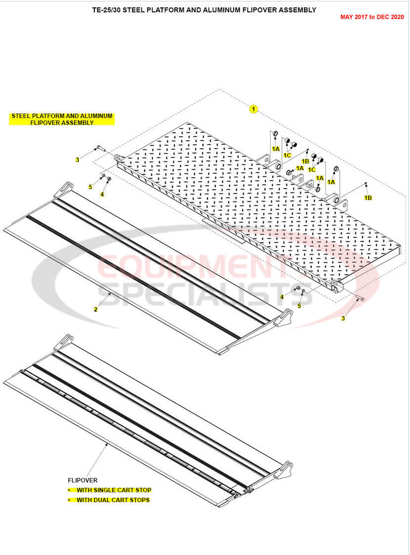 Maxon TE-25/30 Steel Platform and Aluminium Flipover Assembly May 2017 to Dec 2020 Breakdown Diagram