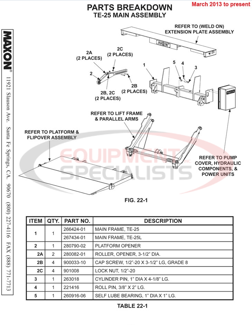 Maxon TE-25 Main Assembly March 2013 to Present Parts Diagram Breakdown Diagram