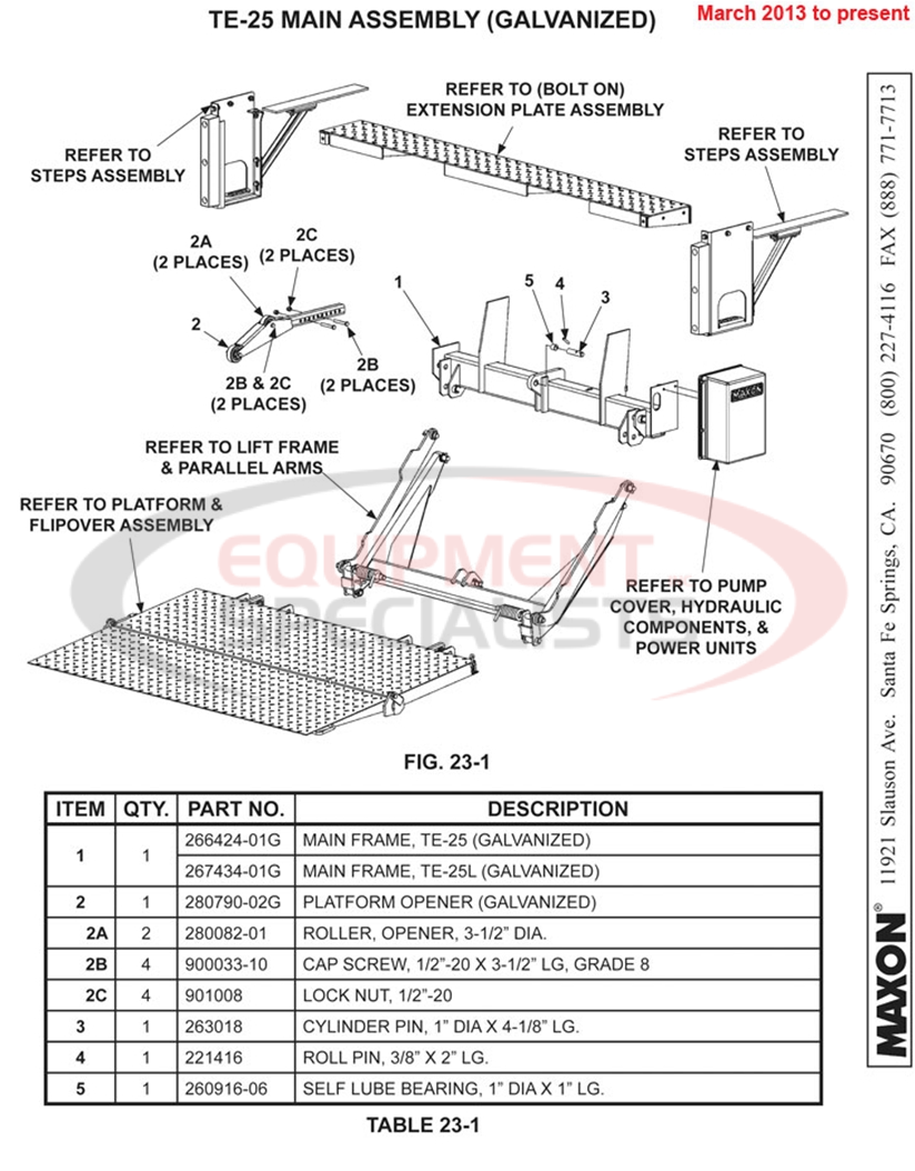 Maxon TE-25 Main Assembly Galvanized March 2013 to Present Parts Diagram Breakdown Diagram