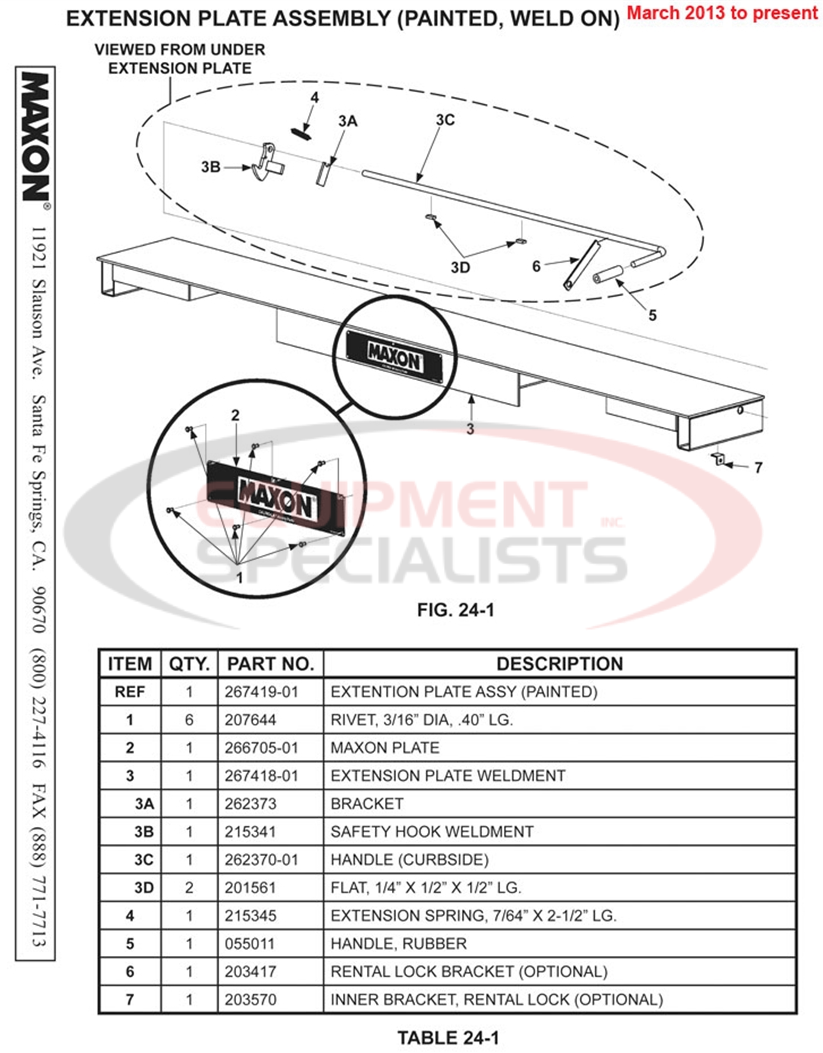 Maxon TE-25 Extension Plate Assembly (Painted, Weld On) March 2013 to Present Parts Diagram Breakdown Diagram