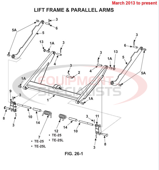 Maxon TE-25 Lift Frame and Parallel Arms March 2013 to Present Parts Diagram Breakdown Diagram