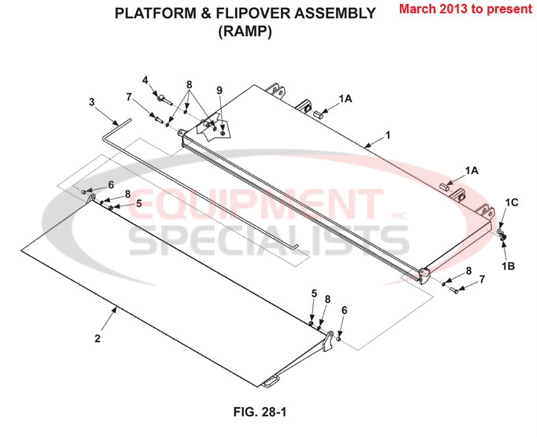 Maxon TE-25 Platform and Flipover Assembly Ramp March 2013 to Present Parts Diagram Breakdown Diagram