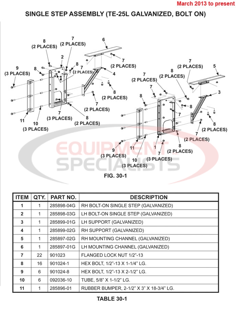 Maxon TE-25L Single Step Assembly Galvanized Bolt On March 2013 to Present Parts Diagram Breakdown Diagram