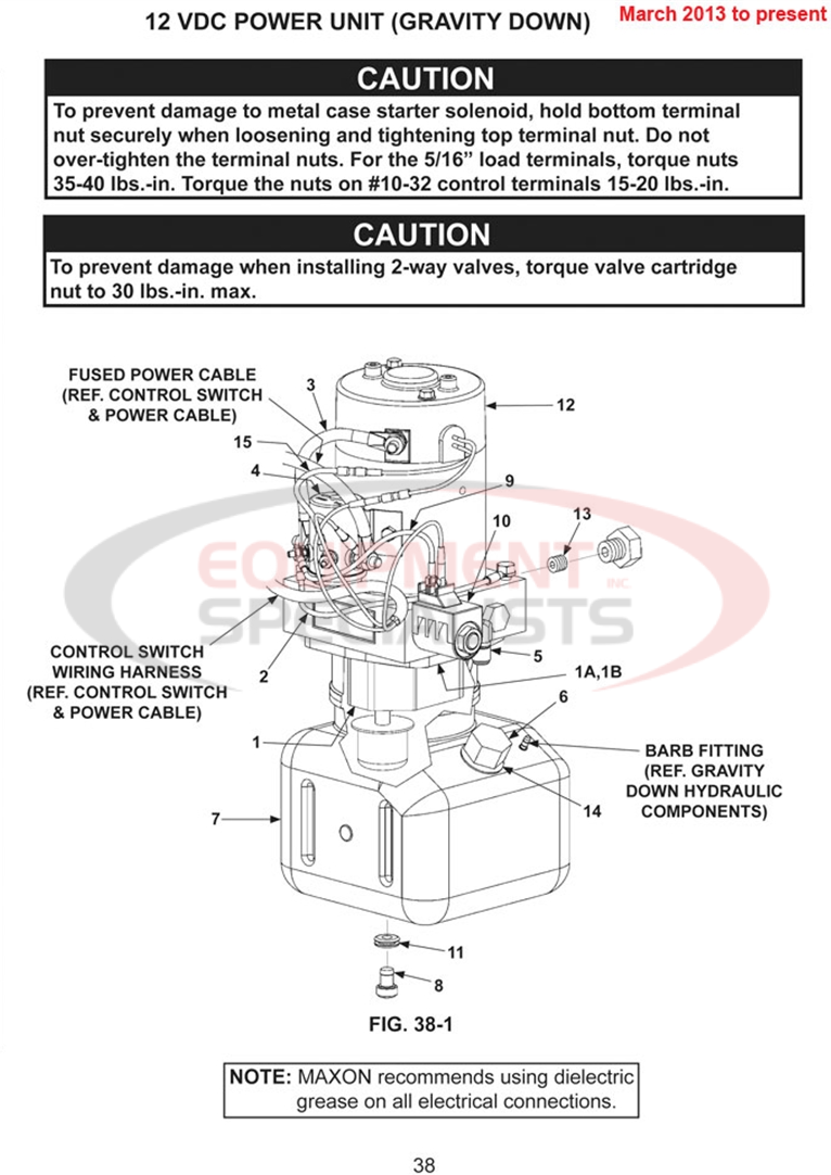 Maxon TE-25 12V DC Power Unit Gravity Down March 2013 to Present Parts Diagram Breakdown Diagram