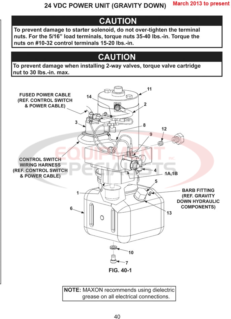 Maxon TE-25 24V DC Power Unit Gravity Down March 2013 to Present Parts Diagram Breakdown Diagram