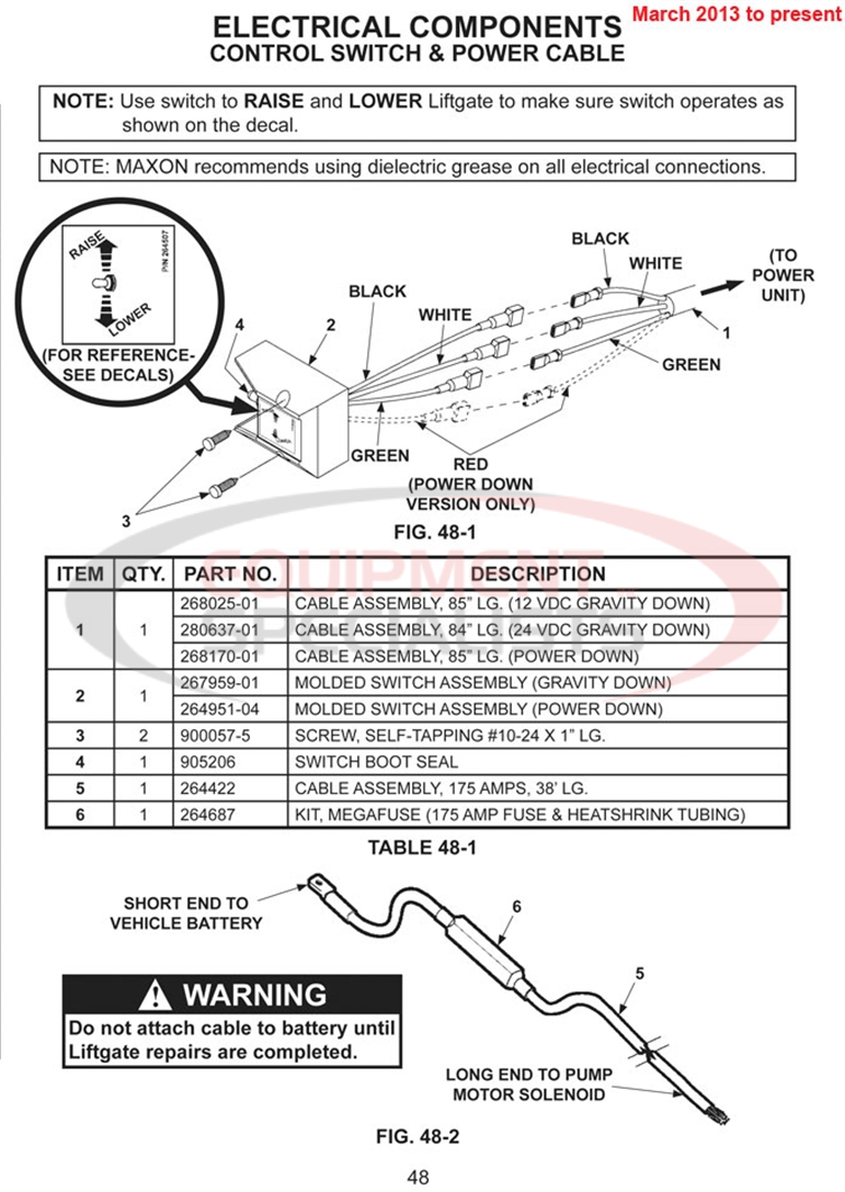 Maxon TE-25 Electrical Components Control Switch and Power Cable March 2013 to Present Parts Diagram Breakdown Diagram