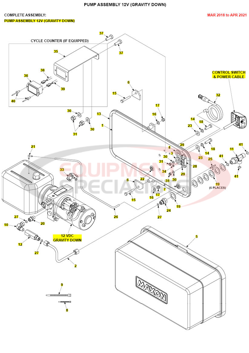 Maxon TE-25DC Pump Assembly 12V Gravity Down Mar 2018 to Apr 2021 Parts Diagram Breakdown Diagram