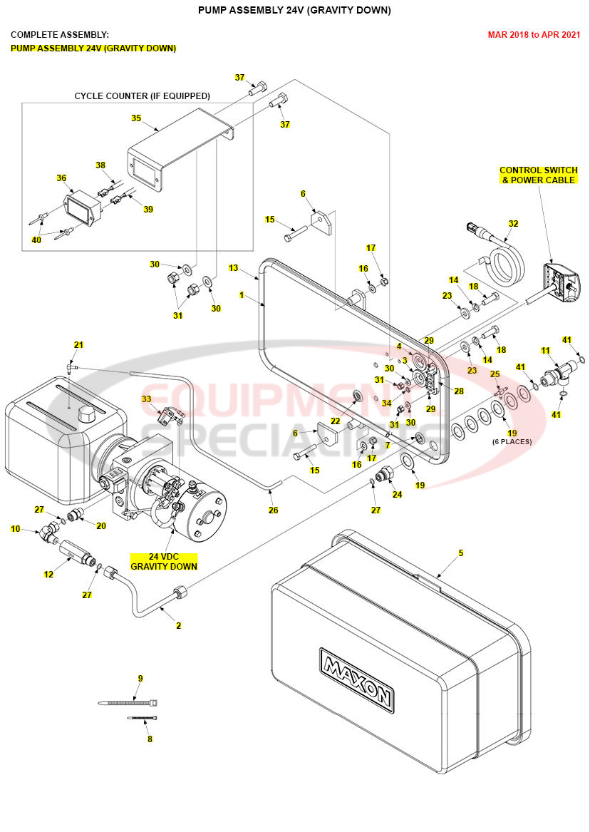 Maxon TE-25DC Pump Assembly 24V Gravity Down Mar 2018 to Apr 2021 Parts Diagram Breakdown Diagram