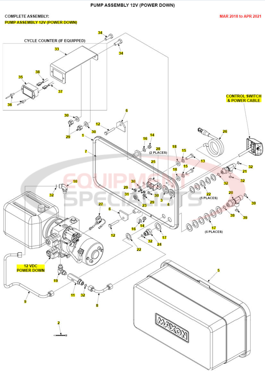 Maxon TE25DC Pump Assembly 12V Power Down Mar 2018 to Apr 2021 Parts Diagram Breakdown Diagram