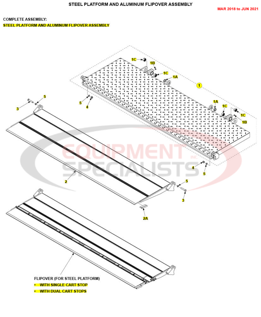 Maxon TE-25DC Steel Platform and Aluminium Flipover Assembly Mar 2018 to Jun 2021 Parts Diagram Breakdown Diagram