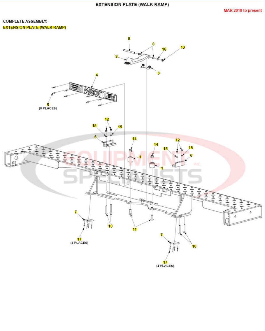 Maxon TE25DC Extension Plate Walk Ramp Mar 2018 to Present Parts Diagram Breakdown Diagram