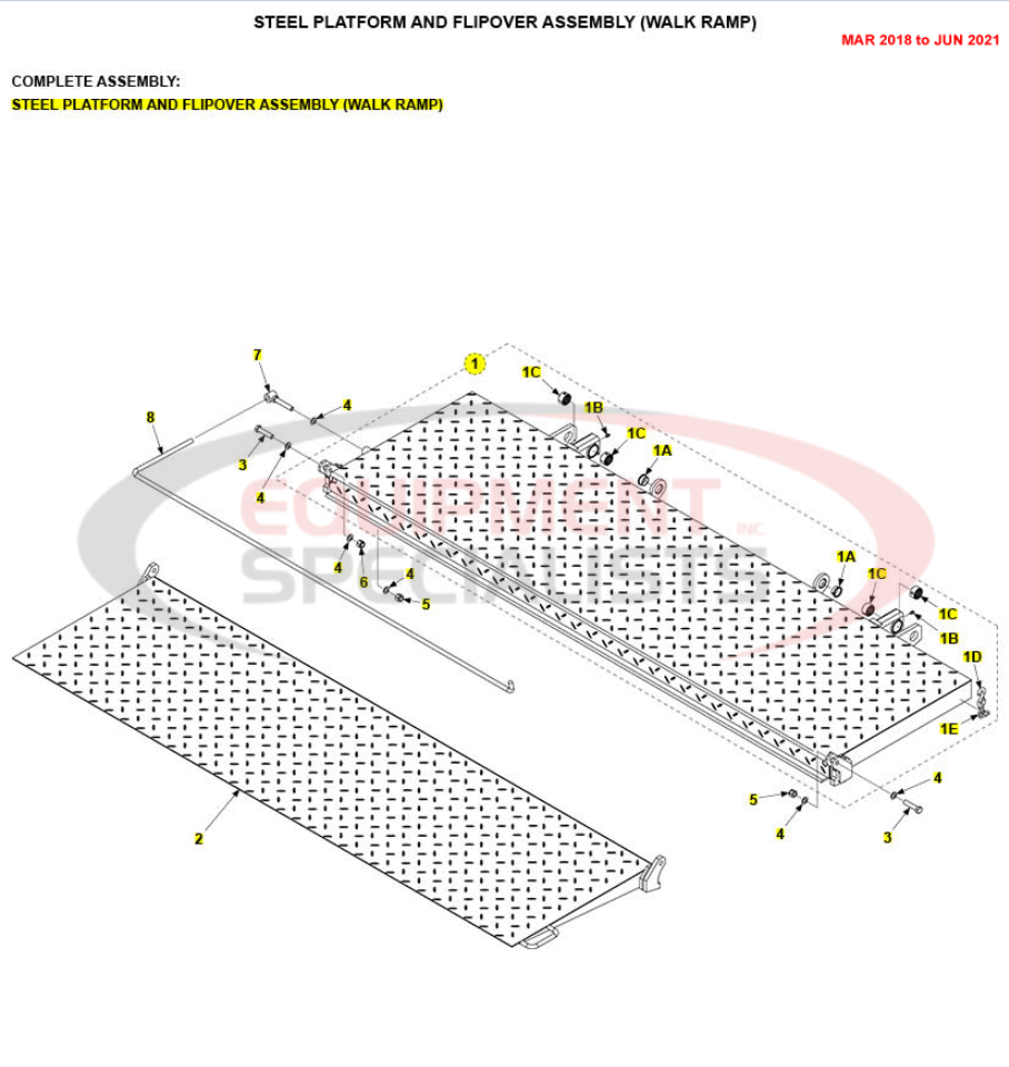 Maxon TE25DC Steel Platform and Flipover Assembly Walk Ramp Mar 2018 to Jun 2021 Parts Diagram Breakdown Diagram